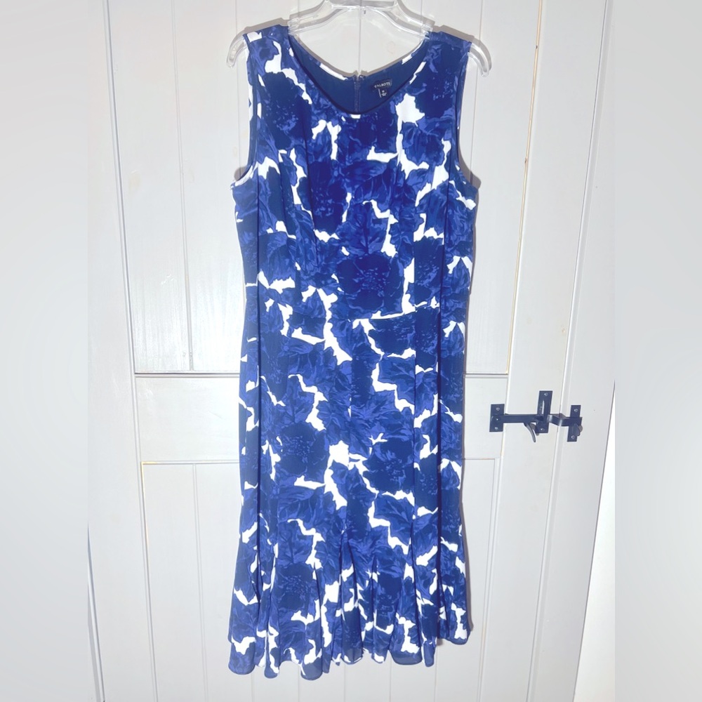 Talbots Size 12 Navy Blue Floral Sleeveless Sheath Dress